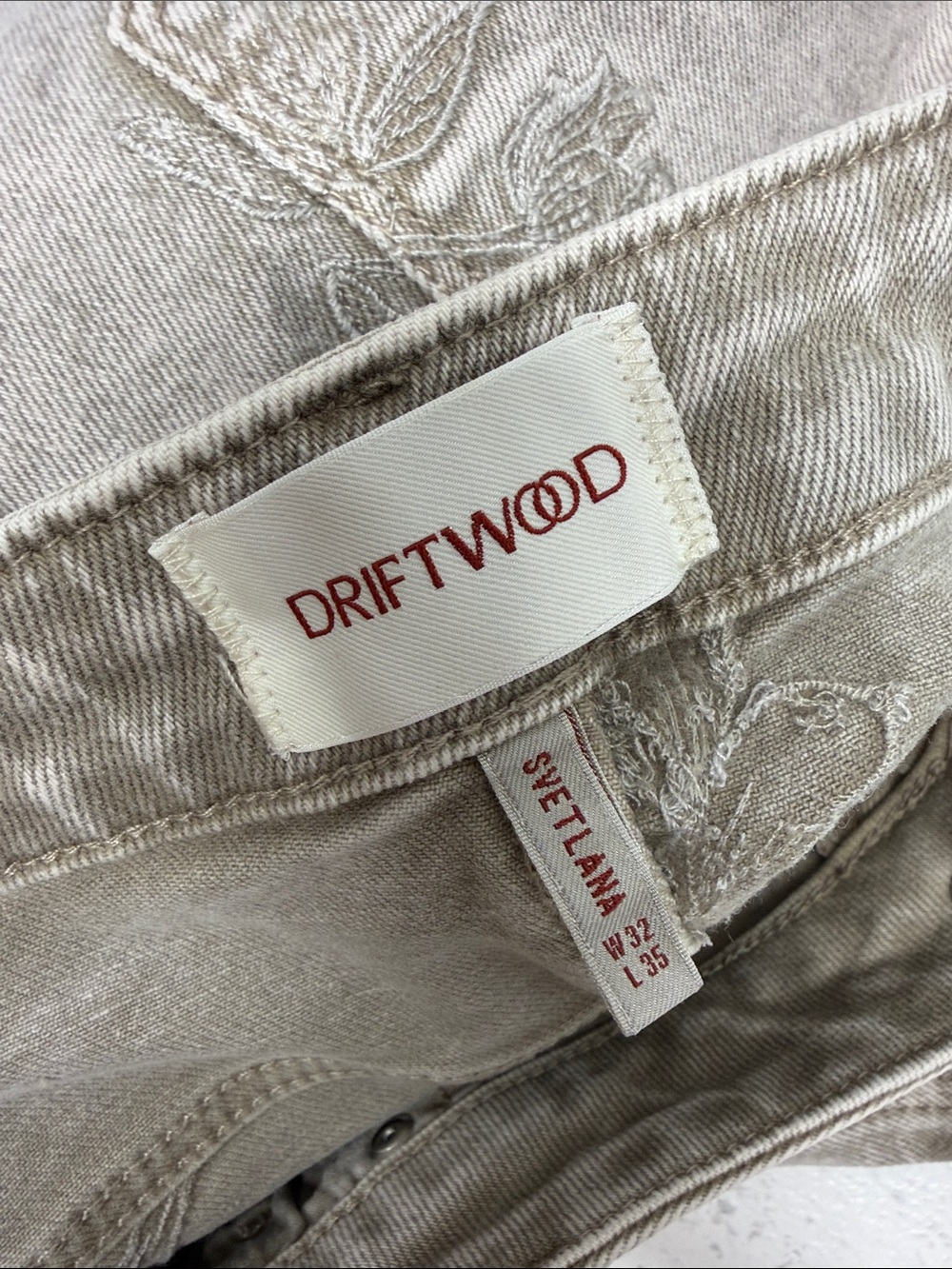 Driftwood Svetlana Maxi Skirt Straight Mid Rise Denim Floral Beige Plus Size 32 - Picture 8 of 11
